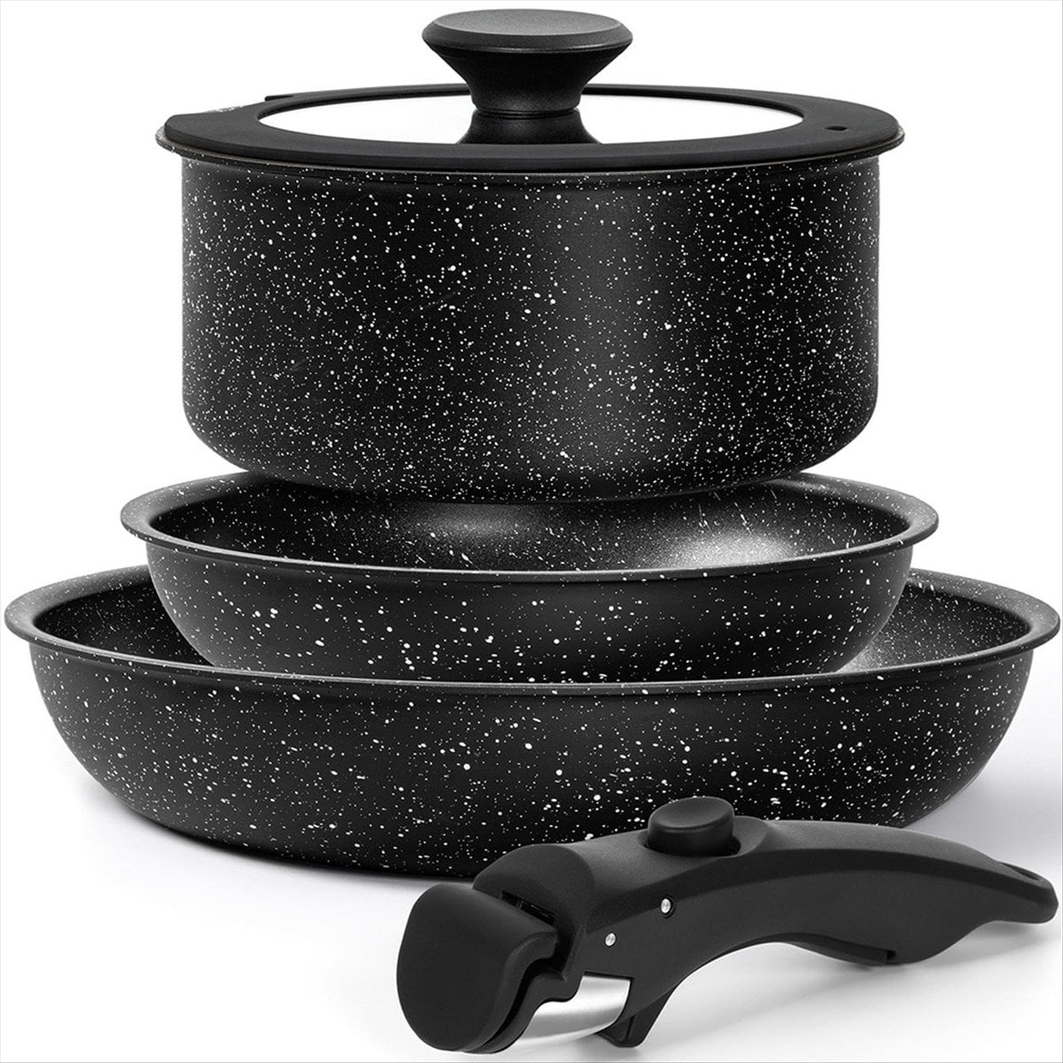 Pots and Pans Set Detachable Handle,5 Piece Nonstick Kitchen Cookware Sets,Stackable Pots Pans Set with Removable Handle