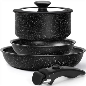 Poignée amovible pour pots et casseroles,5 Ensembles de vaisselle antiadhésif pour la cuisine,Cuisins à casseroles avec poignée amovible