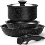 Pots and Pans Set Detachable Handle,5 Piece Nonstick Kitchen Cookware Sets,Stackable Pots Pans Set with Removable Handle