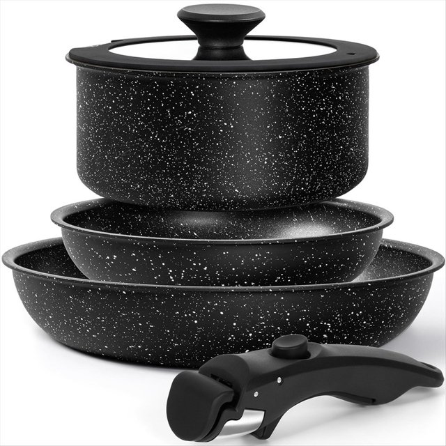 Pots and Pans Set Detachable Handle,5 Piece Nonstick Kitchen Cookware Sets,Stackable Pots Pans Set with Removable Handle