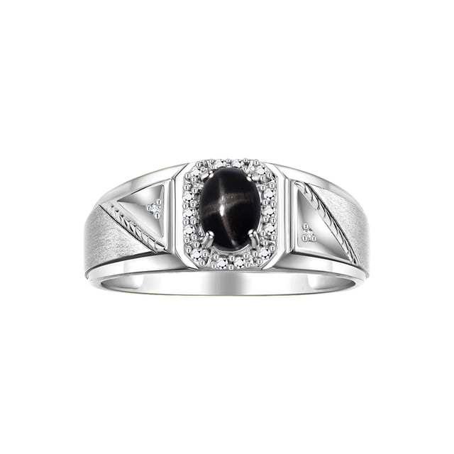 RYLOS Men's Rings Sterling Silver Classic 7X5MM Oval Gemstone & Diamond Ring Black Star Sapphire March Birthstone Rings For Men Size 10