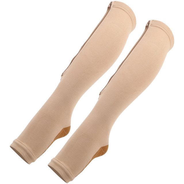 Compression Stockings, Anti-slip Leggings Stretch Socks, Open Toe Zipper Elastic Comfortable 1Pair For Long Trips Reduce Stasis Reduce Swelling Zipper SocksSkin Color+Bronze