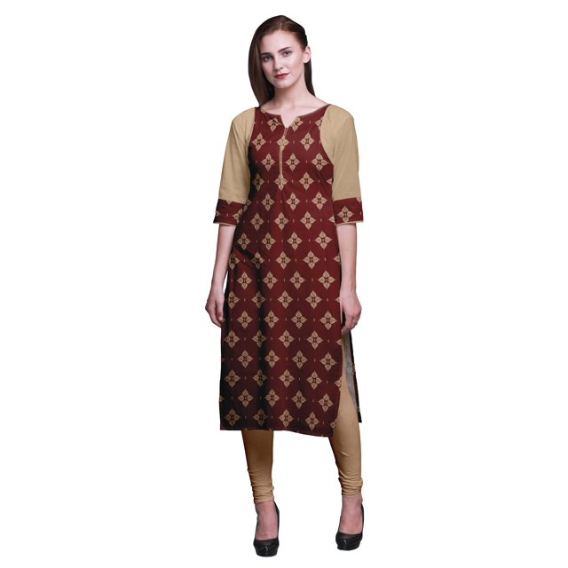 Bimba Cotton Printed Straight Kurtis For Women Panel Kurta Summer Tunic-Medium