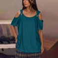 thumbnail image 1 of Meichang Hauts à Épaules Dénudées pour Femmes Chemises Basiques Manches Courtes Encolure Dégagée T-Shirts à Anneau en O à l'Épaule T-Shirts Unis Amples Décontractés d'Été, 1 of 6