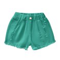 thumbnail image 1 of zbxnLI Girls' Ripped Jean Shorts High Elastic Waist Denim Shorts Solid Color Straight Leg Short Jeans with Pockets, 1 of 5