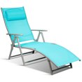 thumbnail image 3 of Patiojoy 2 Pcs Chaise Longue Pliante Rembourrée Inclinable Réglable Turquoise, 3 of 5