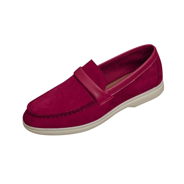 Mocassins Rouges pour Femmes à Enfiler Bout Rond Bout Fermé Semelle Plate Décontractés Printemps Été Chaussures Extérieur Intérieur Usage Quotidien Polyvalents Design Uni Taille 42