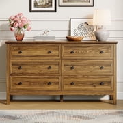 YouTrend Brown Large Dresser with 6 Drawer for Bedroom,Traditional Adult Chest of Drawers with Golden Handles for Living Room,Hallway