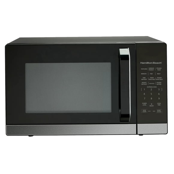 Refurbished Hamilton Beach Countertop Microwave Oven, 1.3 Cu. Ft., 1100W, Smart Sensor Cooking, Stainless Steel and Black, 12.4-Inch Turntable, 1NZSKKUAL3QC