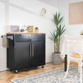 thumbnail image 2 of Giantex Rolling Kitchen Island Cart Storage Trolley Multipurpose Serving Cart with Storage,Lockable Wheels,Towel Rack and Rubber Wood Top(Black), 2 of 8