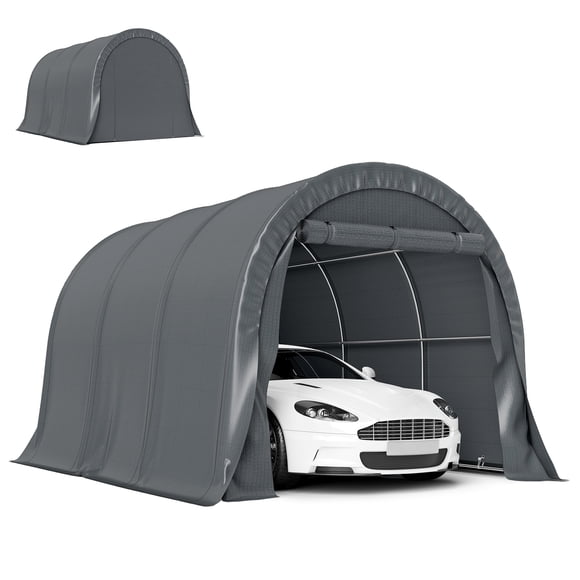 Outsunny Abri d'Auto Robuste 10 Pieds x 15 Pieds, Garage Portable avec Porte, Gris Foncé