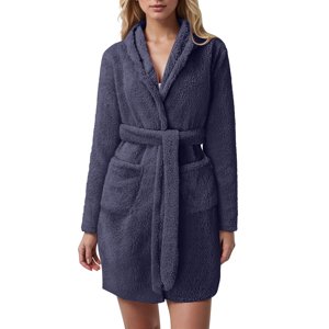 Rénovés Lojoutye Peignoir à capuche femme, Léger en peluche souple Flannel Sleepwear, H-Navy, L