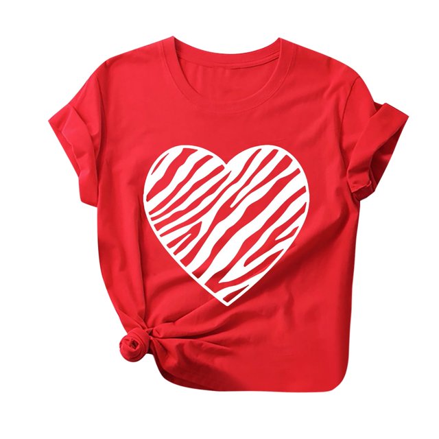 Babysbule Liquidation de Hauts pour Femmes Mode Femmes T-shirt à Manches Courtes Imprimé de la Saint-Valentin Hauts Graphiques Fantaisie
