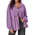 thumbnail image 2 of AherBiu Jackets for Women Button down Long Sleeve Ruched Patchwork Shirts Casual Loose Flowy Fall Outerwear, 2 of 7