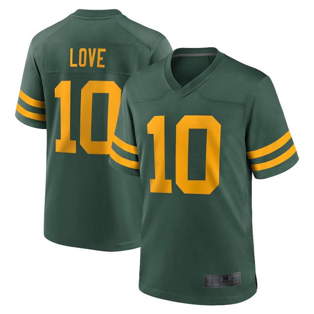 Men's Green Bay Love 10 Green Alternate Stitched Game Player T-shirts, Large