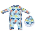 thumbnail image 1 of Sunnyoo Toddler Boys Long Sleeve Rash Guard Bathing Suit Shark Print One-Piece Swimsuit Hat, 1 of 7