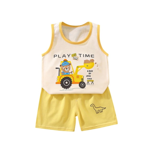 Débardeur pour Filles, Hauts Décontractés Mode pour Garçons à Manches Courtes, Col Rond, Boutons, Ensembles de Shorts Imprimés