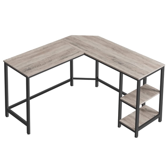 VASAGLE ALINRU Bureau d'Ordinateur en L, Bureau d'Angle, Poste de Travail de Bureau avec Étagères pour Bureau à Domicile, Gain de Place, Facile à Assembler, Industriel, Gris Grège et Noir ULWD72MB