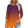 thumbnail image 1 of Pisexur Womens Plus Size Sweatshirt Gradients 3/4 Length Sleeve Tops Fall V-Neck Blouses Spring Ruffle Sleeve Tunic T-Shirts Dressy Casual, 1 of 4