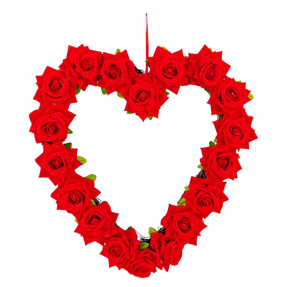 Couronne en Forme de Cœur Tissu Plastique Rouge 1Ensemble 13.4X12.6X2.4In