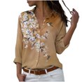 thumbnail image 1 of PEZHADA Liquidation d'Économies d'Automne Chemisiers à Manches Longues pour Femmes Imprimé Floral Col en V Col Rabattu Cardigan à Boutons Hauts Brun, 1 of 6