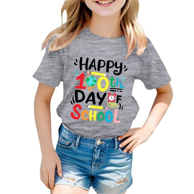 FhsagQ le 7 Juillet Garçon et Fille Mode Décontractée Imprimé Col Rond Ample Manche Courte T-Shirt Haut Fille Printemps T-Shirts Taille 10-12 Violet Printemps Petite Fille T-Shirts Taille 6 Gris 9-10 Ans