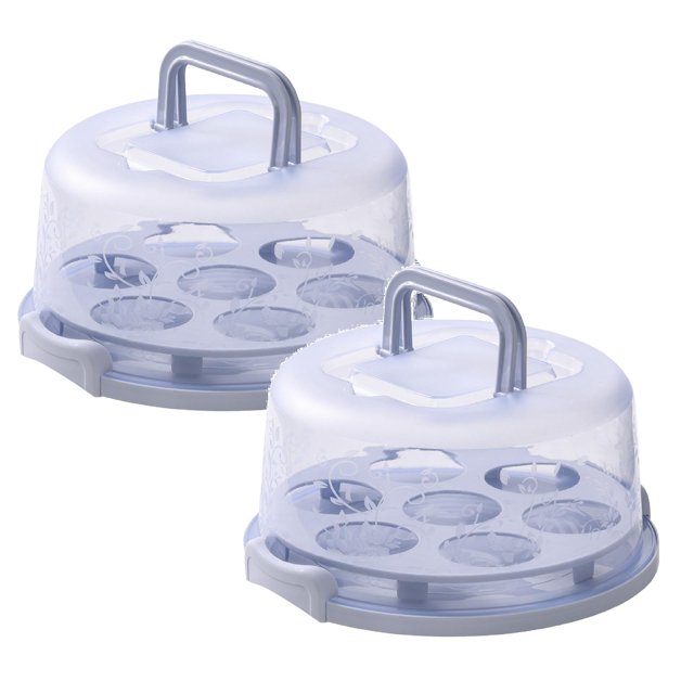 Oleegame 2 Pcs Rouleau de Papier d'Aluminium Contenant à Gâteau Couvercle en Plastique Couvercle Porte-Gâteau Cupcake Portable Rond Deux Base pour Biscuits Fruits Etc.