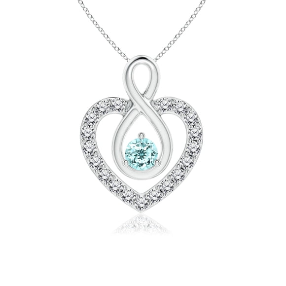 JeenMata March Birthstone Infinity Heart Pendant Necklace - with Crystal Made with Swarovski - in White Gold Plating