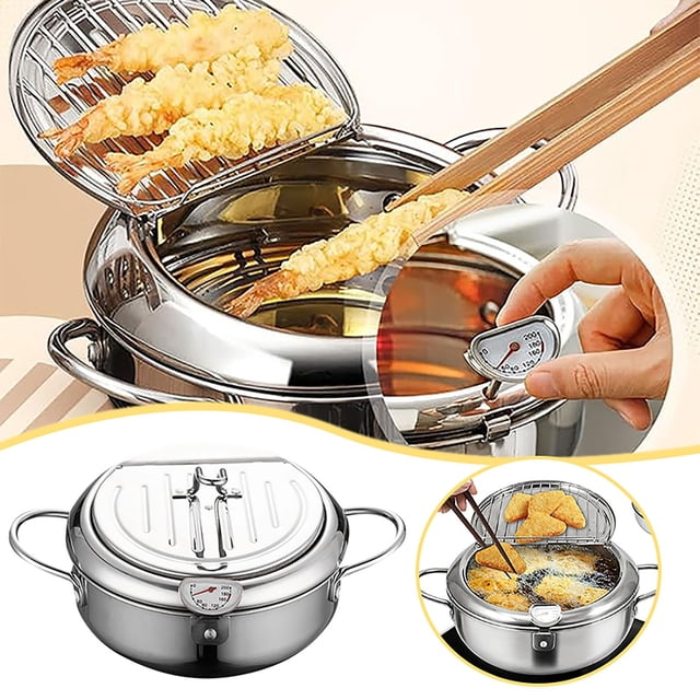 Friteuse Japonaise en Acier Inoxydable avec Contrôle Précis de la Température et Support de Filtration d'Huile Intégré
