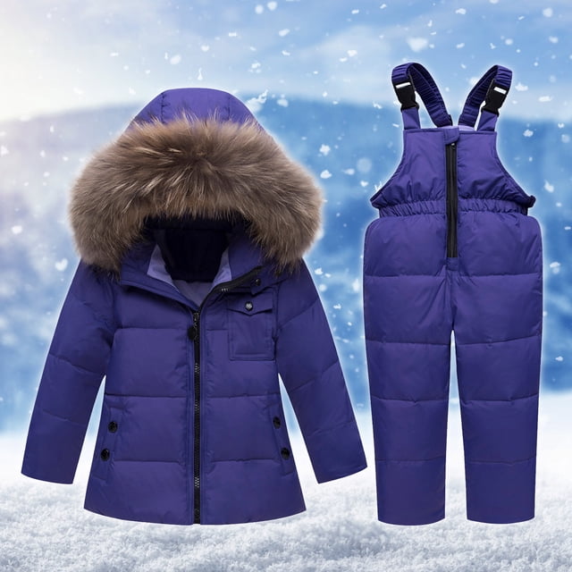 LSLJS Boys Girls Fashion Solid Color Down Jackets Keep Thickening Warm Outdoor Coat Jumpsuit Set