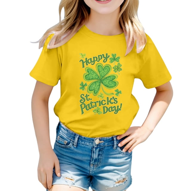 Ensemble de Pyjama Short pour Fille Haut pour Bébé Fille Enfant Filles Pâques Mignon Saint Pat Col Rond Manches Courtes T-Shirt Été Décontracté T-Shirt