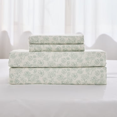 Gogreen 4PC Deep Pocket Queen Sheet Set Fit 16", Breathable Microfiber Soft Queen Size Sheet Set, Hotel Style Bed Sheet Set, Gift for Women, Men - Flower Sketch