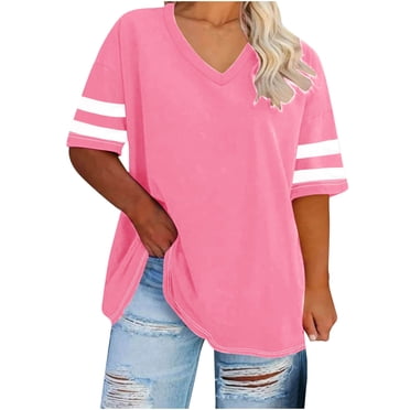 Meichang Hauts Grande Taille pour Femmes Tendance Dégradé Col en V Manches Courtes T-Shirts Chic Décontracté Coupe Ample Tunique d'Été