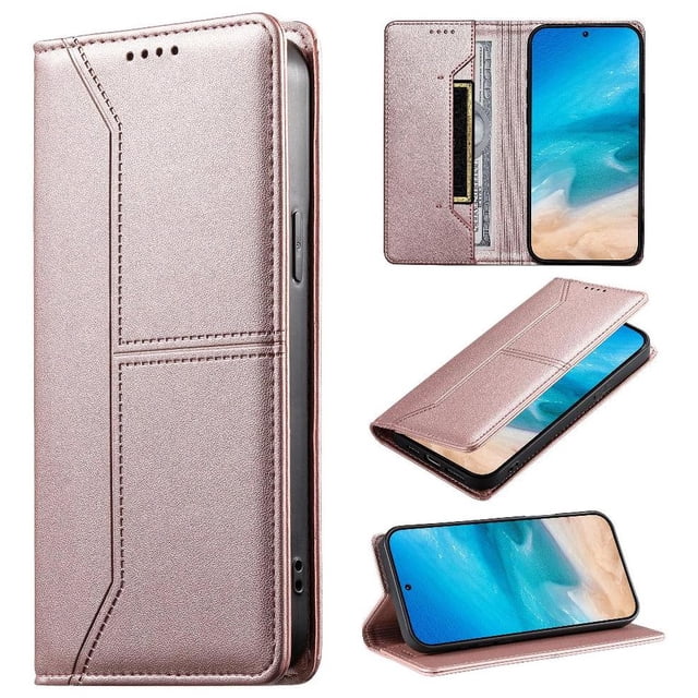 RFID Blocking Wallet Case for iPhone 17 Magnetic Leather Flip Cover with Stand Pink