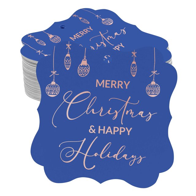 Inkdotpot Pack Of 100 Merry Christmas & Happy Text Paper Tags DIY Craft Bracket Shape Real Rose Gold Foil Hang Tags