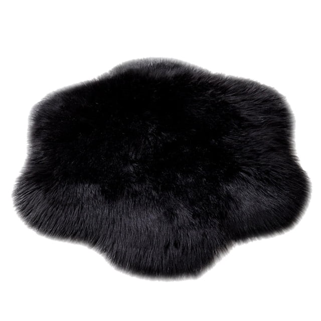 fheaev Wool Imitation Sheepskin Rugs Faux Non Slip Bedroom Carpet Mats