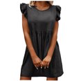 thumbnail image 1 of Womens Denim Dress Crew Neck Sleeveless Ruffle Jean Dress Distressed Casual Loose Summer A Line Flowy Mini Dress, 1 of 7