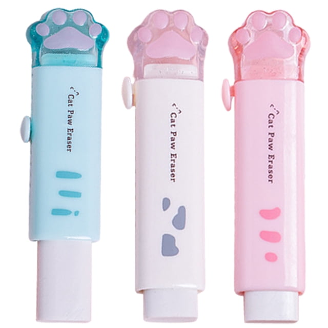 Ensemble de 3 Gommes à Effacer pour Pattes de Chat Dessin Animé, Gommes Rétractables avec Trois Gommes Colorées en Bleu Pâle, Blanc et Rose. Chaque Gomme Présente un Motif Ludique de Patte de Chat sur le Dessus et un Mécanisme Rétractable pour une Utilisation Facile. Fabriquées en Caoutchouc durable, Ces Gommes Sont Douces pour le Papier et Convenant à la Maison, à l'École Ou au Bureau. Compactes et Légères, Elles Sont Faciles à Transporter et à Ranger, Ce Qui en Fait un Excellent Cadeau Ou un Souvenir de Fête pour les Enfants et les Amateurs de Papeterie