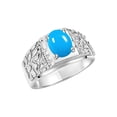 thumbnail image 3 of RYLOS Men's Rings Sterling Silver Designer Nugget Ring Oval 9X7MM Gemstone & Diamonds  Turquoise December Birthstone Rings For Man Size 10, 3 of 7