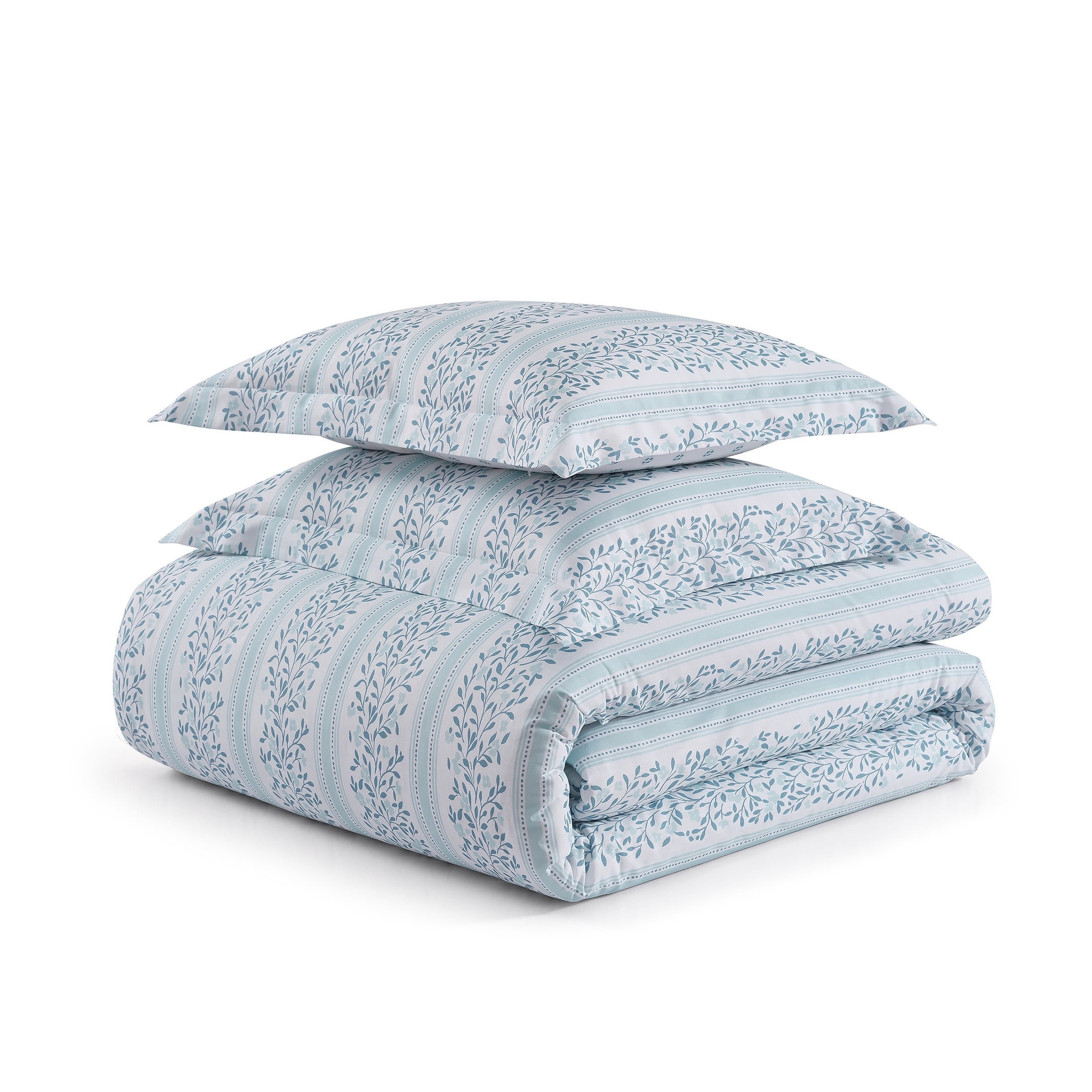 Martha Stewart Everyday 3-Piece Reversible Bedford Blues Cotton Duvet Cover Set, Double/Queen