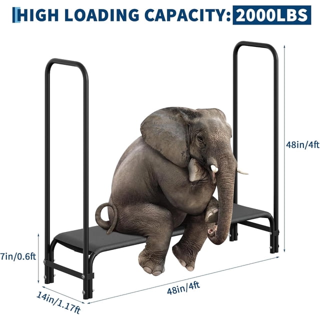 Eastvita 4Ft Heavy - Duty Firewood Rack Stand with 2000Lbs Capacity/Suitable for Indoor/Outdoor Use/Black Color