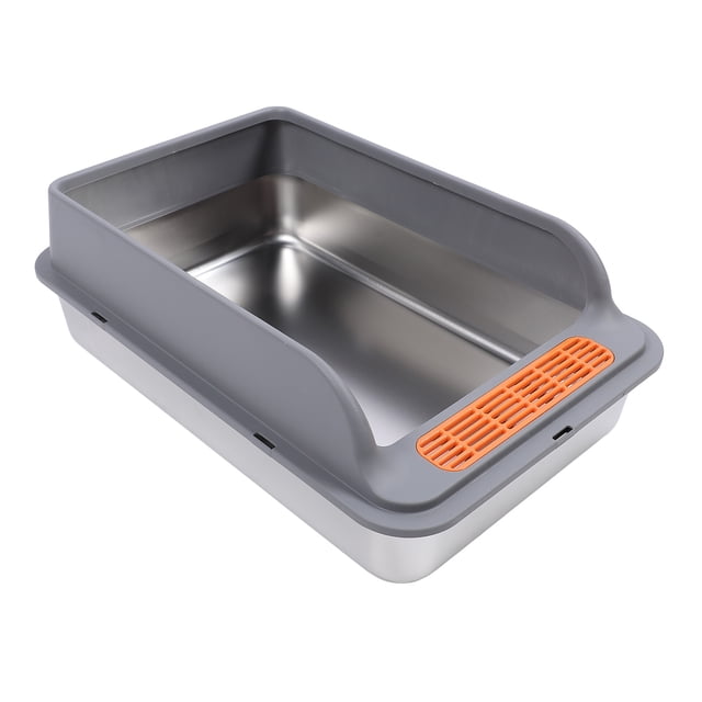 Large Metal Litter Box, Stainless Steel High Sided Kitty Litter Tray Non Stick Metal Kitty Litter Box for Kitten Medium Cats