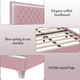 thumbnail image 4 of MODERNLUXE Queen Size Upholstered Platform Bed Frame,Modern Velvet Bed with LED Lights and Tufted Headboard,Pink, 4 of 7