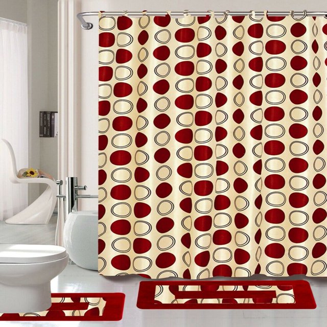 15-Piece Bathroom Set 2-Rugs/Mats Non Slip 1 Fabric Shower Curtain With 12-Fabric Covered Rings Different Styles and Colors For Home Bath Dcor Peony Purple