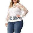 thumbnail image 4 of GRACE & GRANDEUR Women's Plus Size Mesh Sheer Floral Lace Long Sleeve Bomber Jacket, 4 of 5