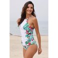 thumbnail image 4 of Women White/Black Leaf & Flower Print Ruched Tankini Set, 4 of 5