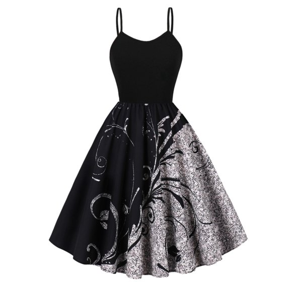 Dress for Women Splice Printed Round-Neck Sleeveless T-Shirts for Women Home Daily