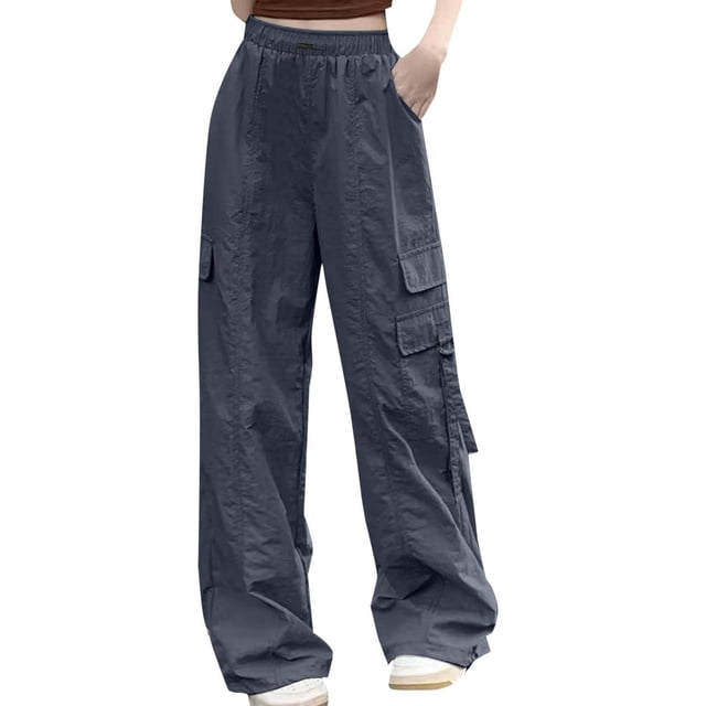Women's Baggy Cargo Pants - Drawstring Wide Leg, Polyester - Streetwear/Hip Hop - S-XXL