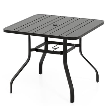 Gymax Table à Manger d'Extérieur pour 4, Table Bistro Carrée de Patio de 37 Pouces avec Trou pour Parasol de 1,57 Po et Cadre en Métal