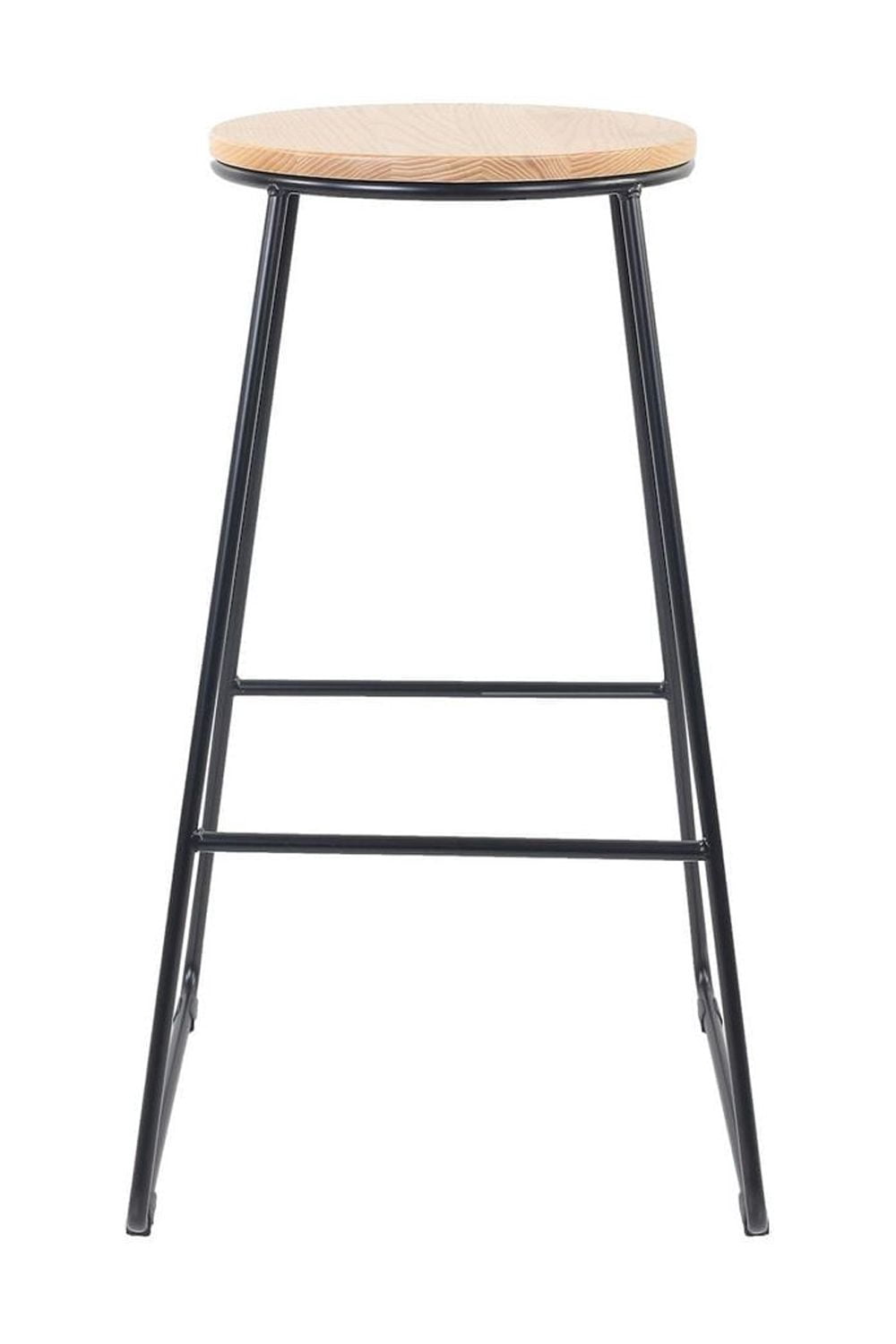 Mainstays Tabouret de Bar sans Dossier 28" de hauteur - Base en Métal Noir avec Siège en Bois Naturel - Lot empilable de 4